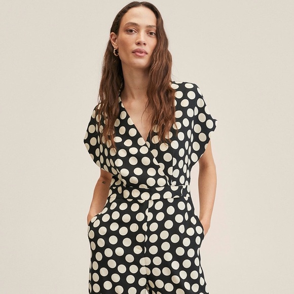 MANGO Polka Dot Print Wide Leg Sleeveless Jumpsuit - Picture 2 of 14